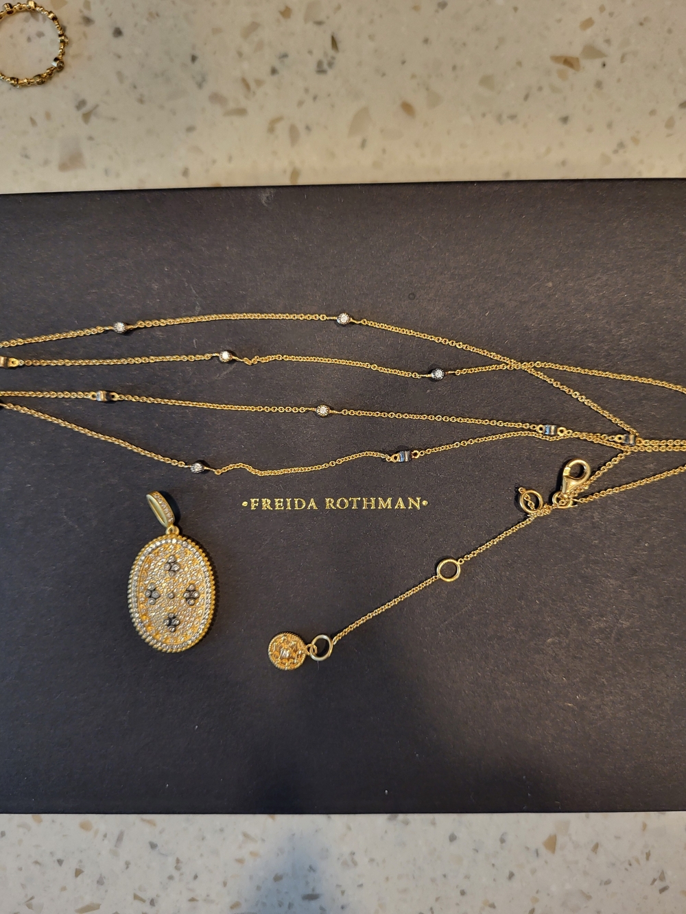 36" In. Mini Bezel Necklace With Clovet Pendant - Both Freida Rothman Pieces